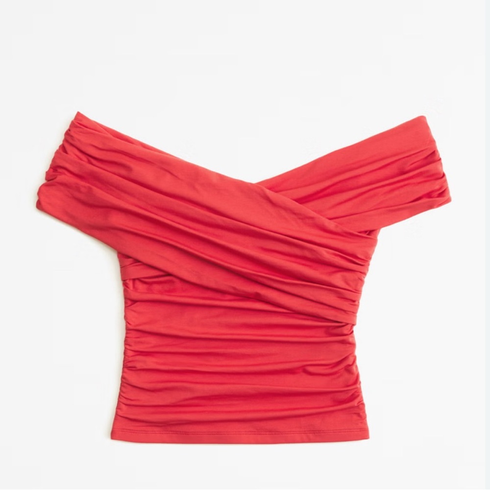 Abercrombie & Fitch Off-The-Shoulder Ruched Wrap Top in Red Size Small